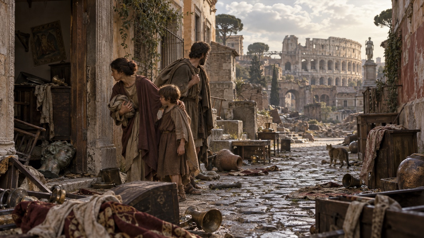 410 sonrasında Roma'da sakin bir konut sokağının temsili canlandırması